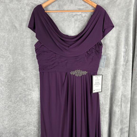NWT Alex Evenings Dress Maxi 16 Purple Aubergine Cowl Pleat Mother of the Bride - Picture 3 of 16